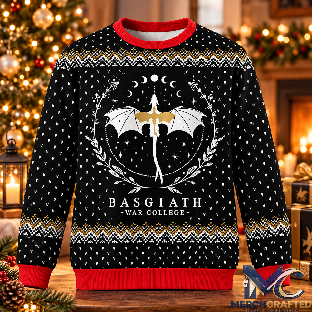 Basgiath War College Dragon Ugly Christmas Sweater Fantasy Holiday Sweater for Men and Women