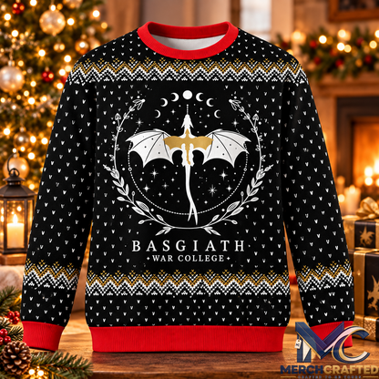 Basgiath War College Dragon Ugly Christmas Sweater Fantasy Holiday Sweater for Men and Women