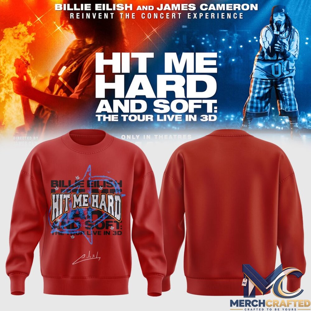 Billie Eilish Hit Me Hard and Soft Live in 3D Special Sweatshirt – Red Graphic Crewneck Tour Merch