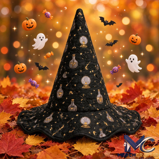 Black Potion Bottle Witchy Limited Edition Quilted Witch Hat Halloween Costume Hat