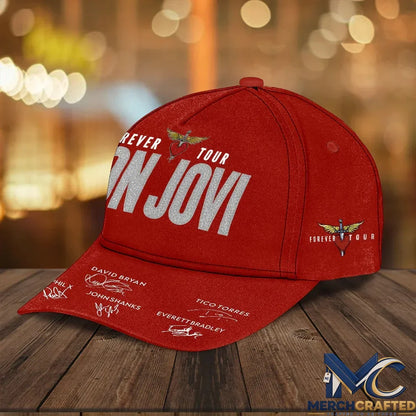 Bon Jovi Forever Tour 2026 Red Baseball Cap With Band Member Signatures