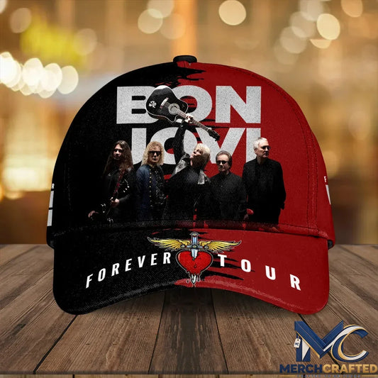 Bon Jovi Forever Tour 2026 Rock Band Red Black Snapback Baseball Cap