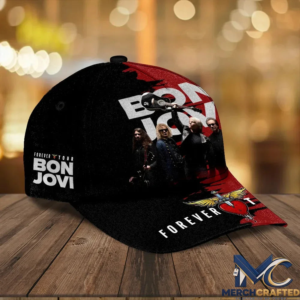 Bon Jovi Forever Tour 2026 Rock Band Red Black Snapback Baseball Cap