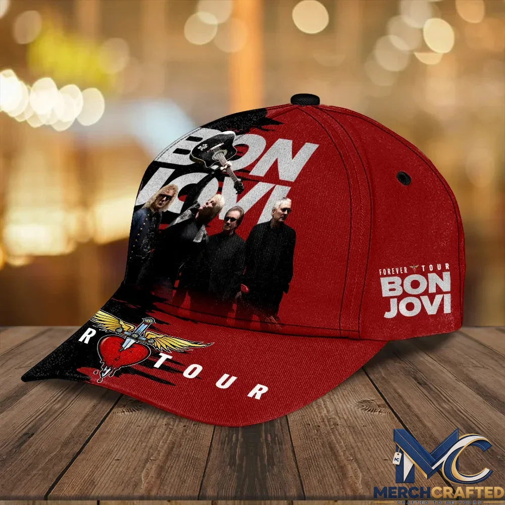 Bon Jovi Forever Tour 2026 Rock Band Red Black Snapback Baseball Cap