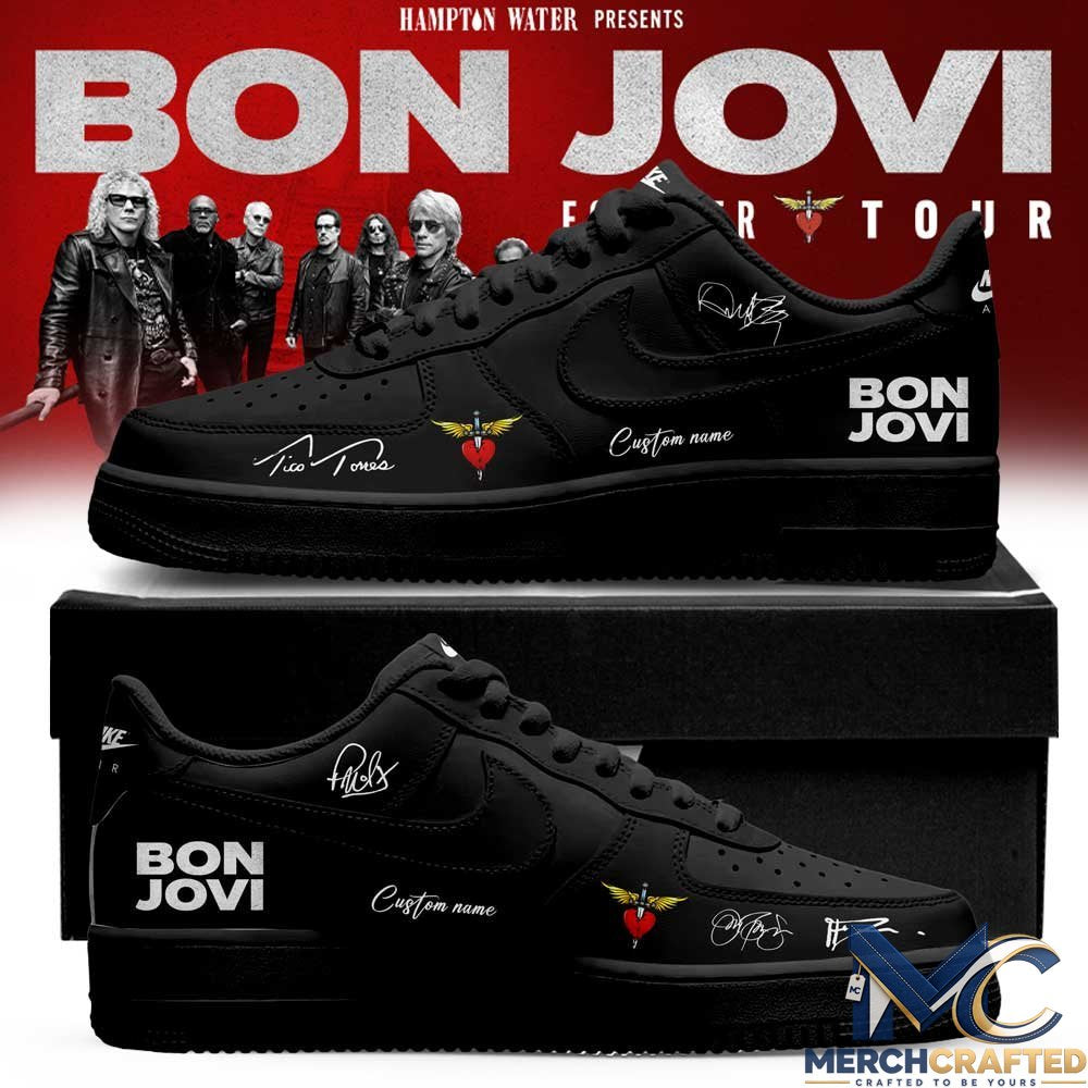 Bon Jovi Forever Tour 2026 Signature Custom Name AF1 Shoes – All Black Edition