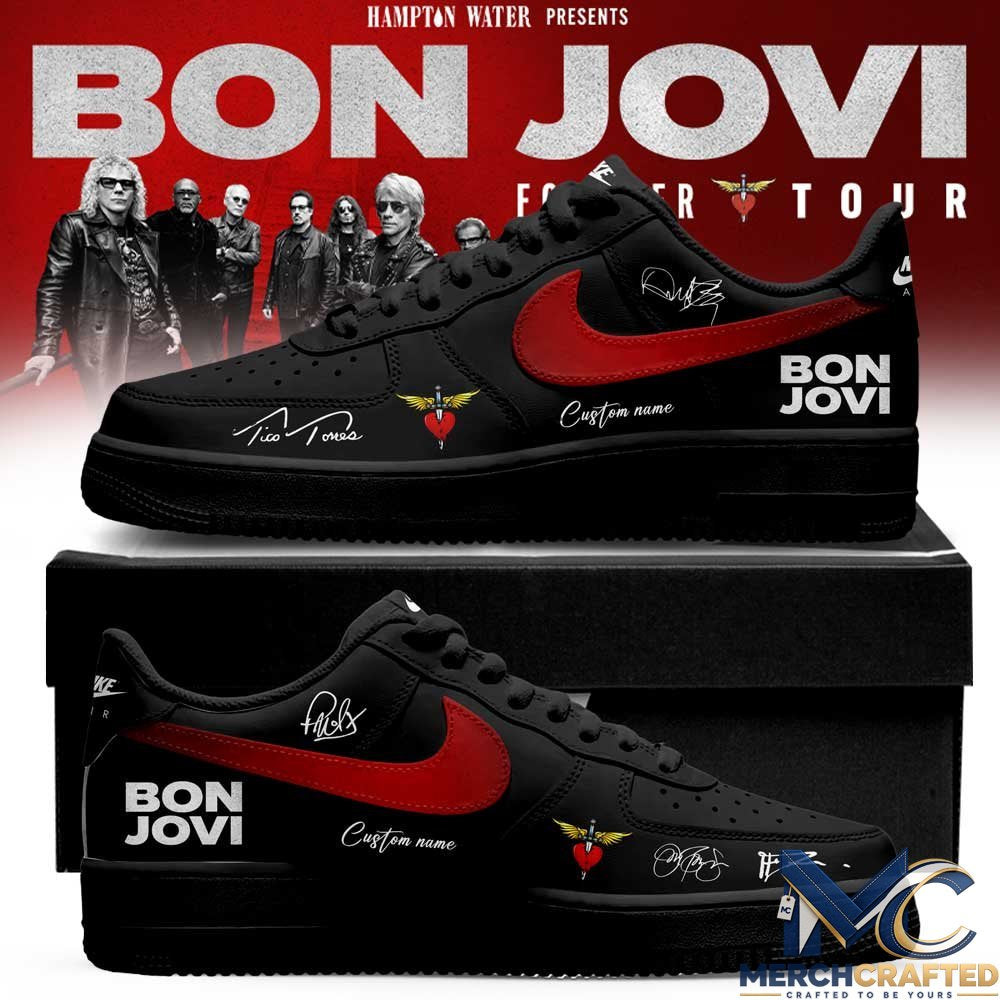 Bon Jovi Forever Tour 2026 Signature Custom Name AF1 Shoes – Black Red Edition