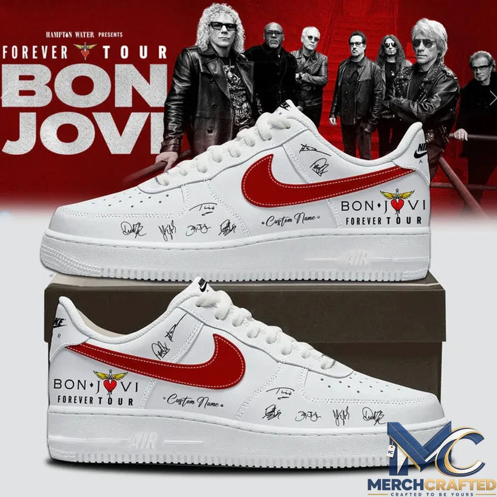 Bon Jovi Forever Tour 2026 Signature Custom Name AF1 Shoes – White Red Edition