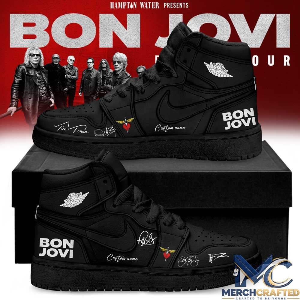 Bon Jovi Forever Tour 2026 Signature Custom Name AJ1 Shoes – All Black Edition