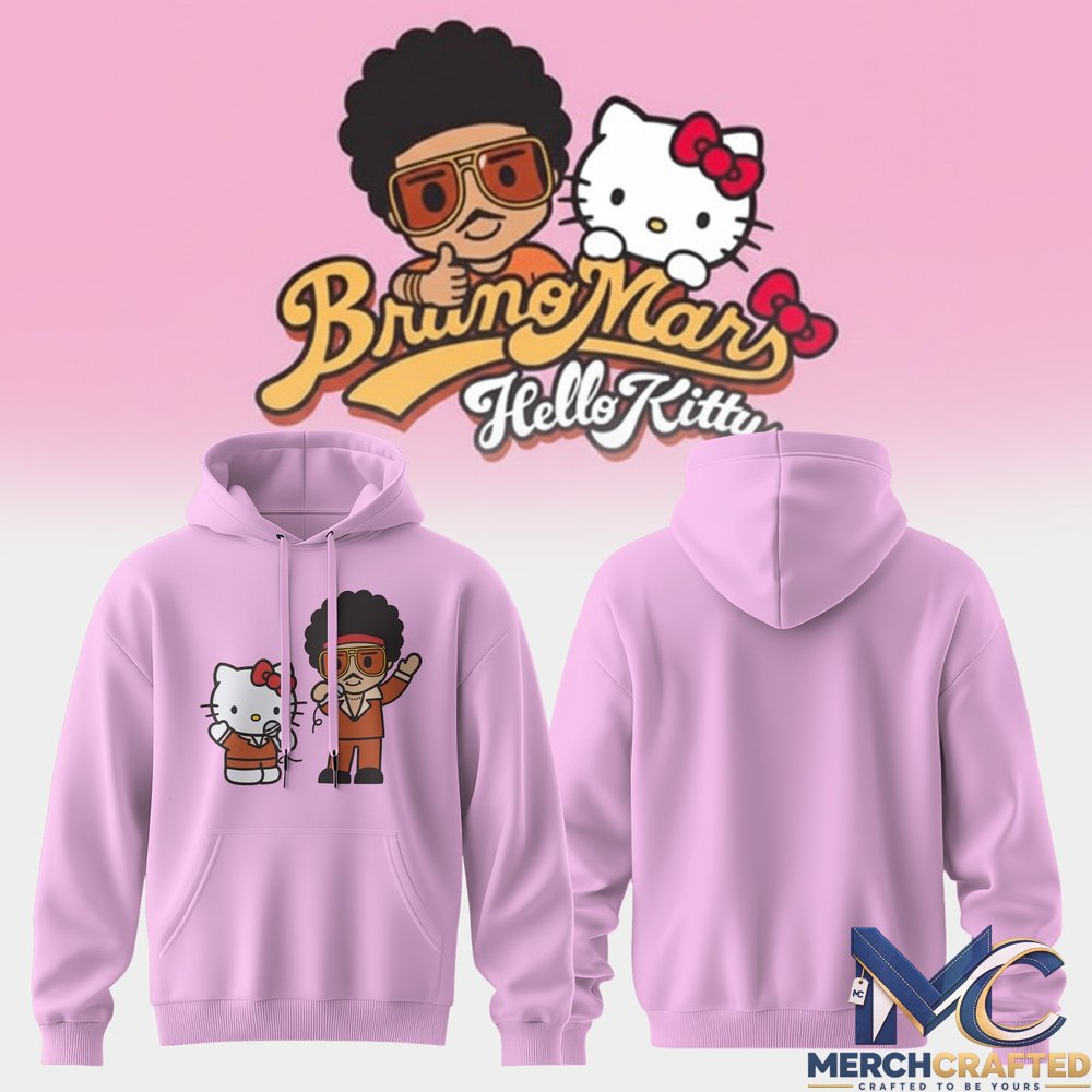 Bruno Mars Hello Kitty Hoodie Chibi Character Collaboration Cute Music Graphic Sweatshirt