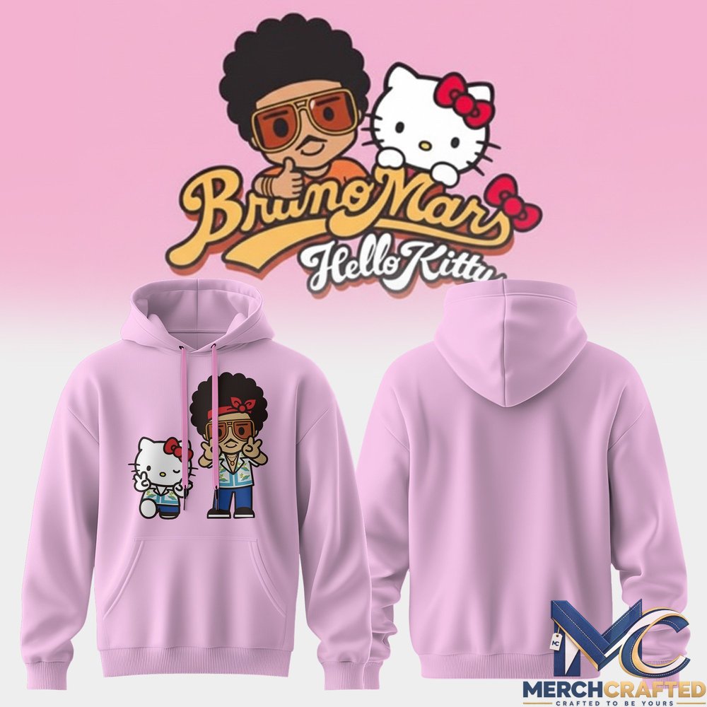 Bruno Mars Hello Kitty Hoodie Chibi Character Collaboration Cute Music Graphic Sweatshirt