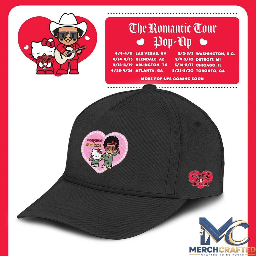 Bruno Mars x Hello Kitty The Romantic Tour Black Cap – Merch Crafted