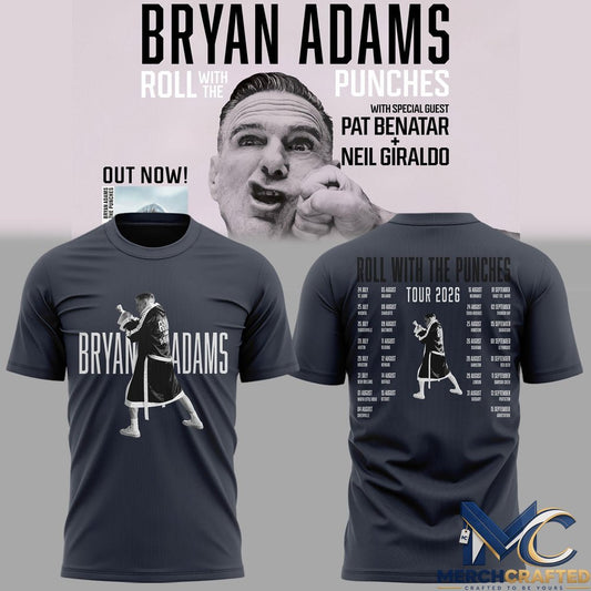 Bryan Adams Roll With The Punches Tour 2026 Tour Dates Navy T-Shirt