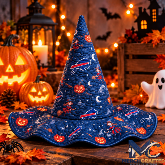 Buffalo Bills Halloween Witch Hat with Pumpkin Print Quilted Football Costume Hat