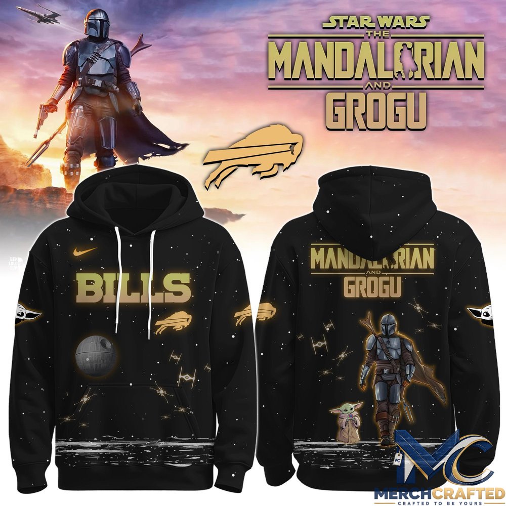 Buffalo Bills Star Wars The Mandalorian and Grogu Black 3D Hoodie