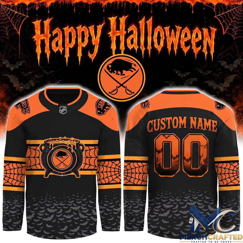 Buffalo Sabres Halloween 2026 Custom Hockey Jersey – Cauldron x Spiderweb Design