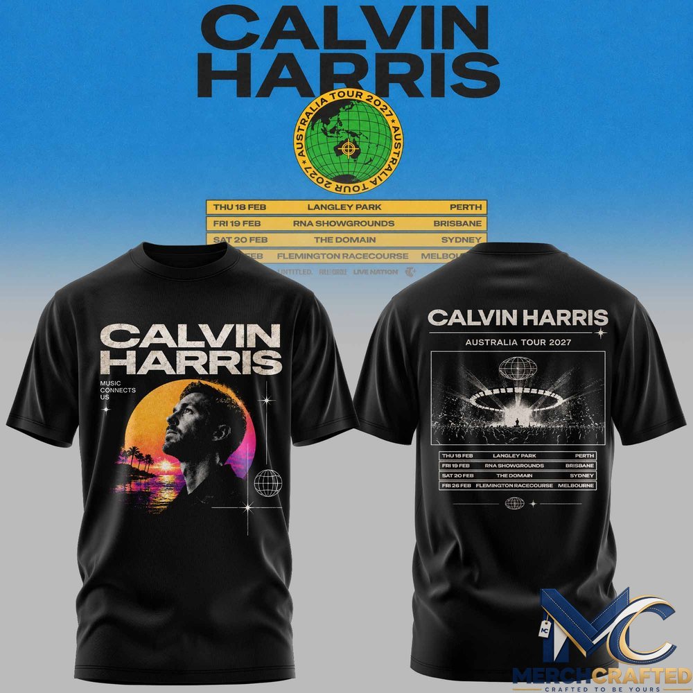 Calvin Harris Australia Tour 2027 T-Shirt Perth Sydney Melbourne Concert Tee