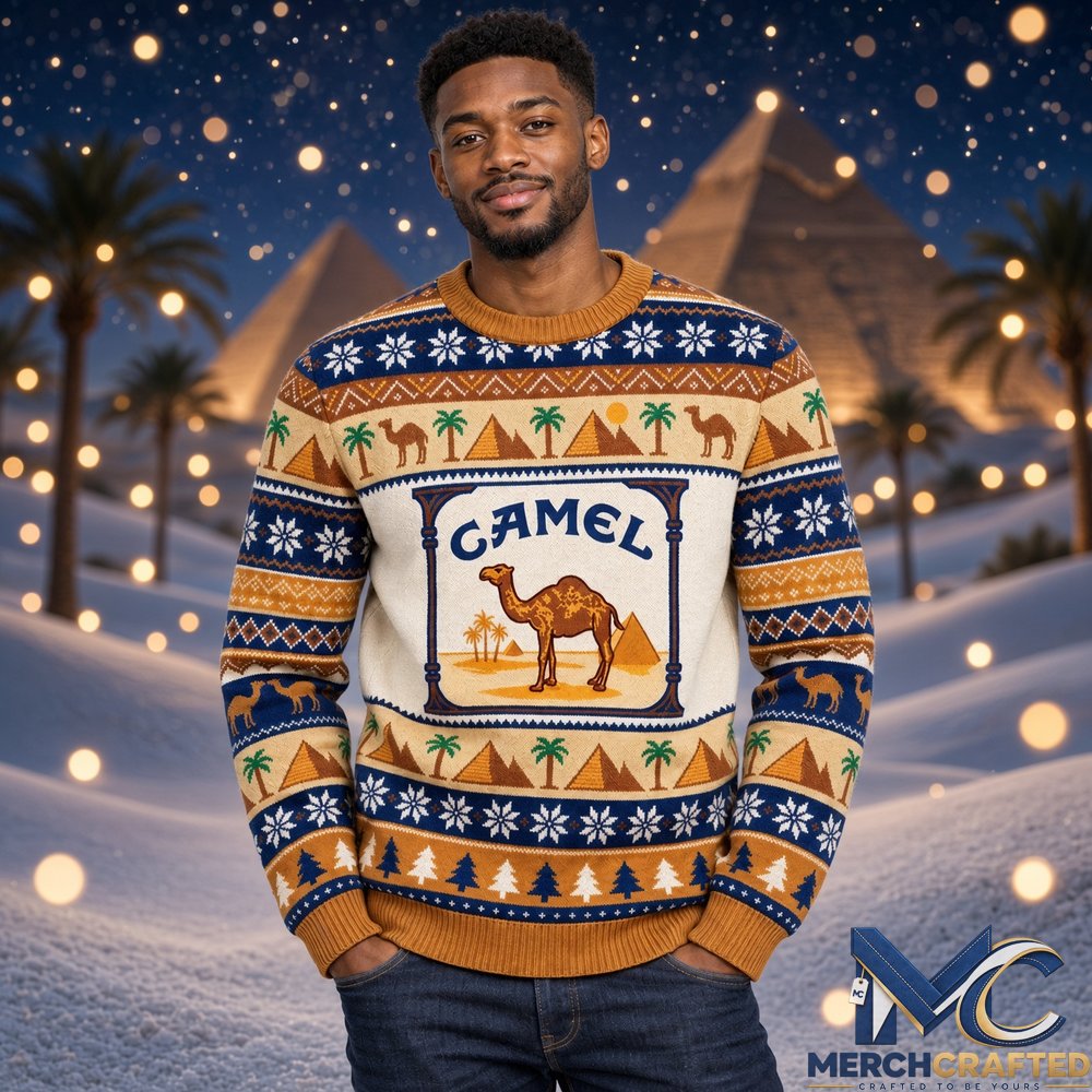 Camel and Pyramids Desert Ugly Christmas Sweater 2026 Knit Jumper Holiday Gift