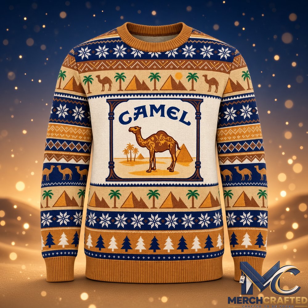 Camel and Pyramids Desert Ugly Christmas Sweater 2026 Knit Jumper Holiday Gift