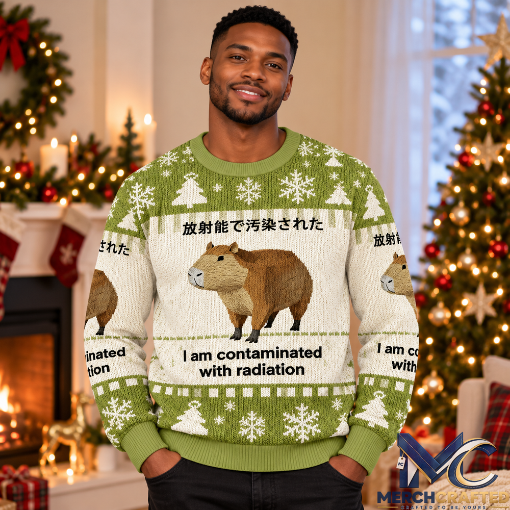 Capybara Contaminated With Radiation Ugly Christmas Sweater Funny Holiday Gift