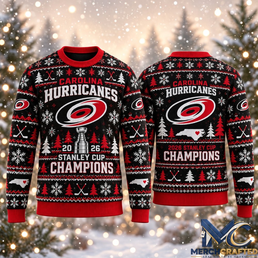 Carolina Hurricanes 2026 Stanley Cup Champions Ugly Christmas Sweater  Hockey Christmas Graphic Sweater for Canes Fans