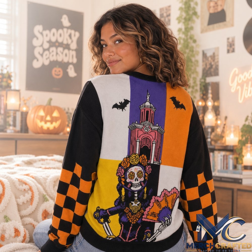 Casa Bonita Halloween Skeleton 2026 Ugly Sweater  Sugar Skull Knit for Halloween Fans