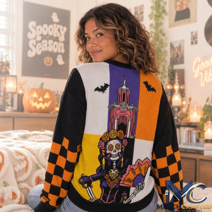 Casa Bonita Halloween Skeleton 2026 Ugly Sweater  Sugar Skull Knit for Halloween Fans
