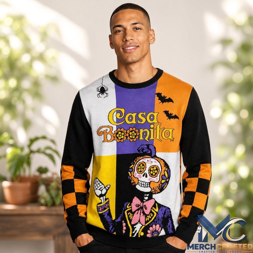 Casa Bonita Halloween Skeleton 2026 Ugly Sweater  Sugar Skull Knit for Halloween Fans