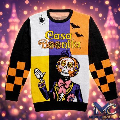 Casa Bonita Halloween Skeleton 2026 Ugly Sweater  Sugar Skull Knit for Halloween Fans