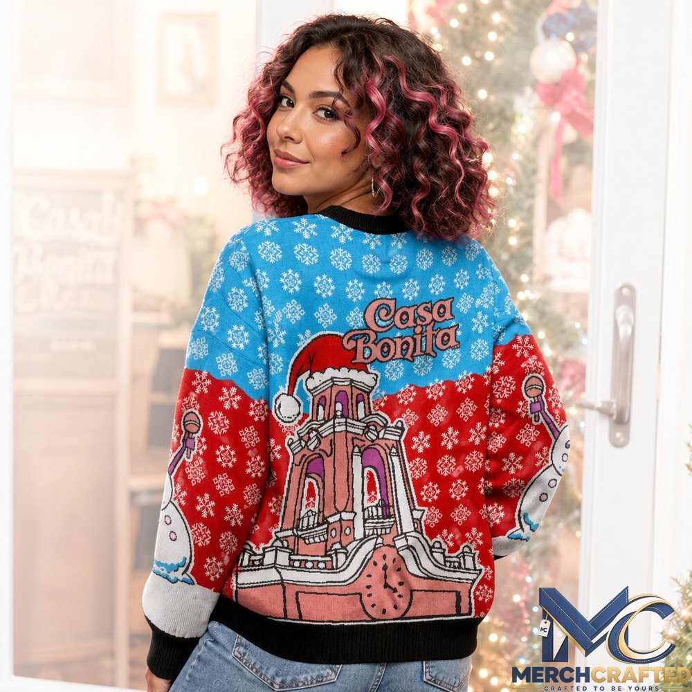 Casa Bonita Snowy Tower Ugly Christmas Sweater 2026 for Christmas Fans