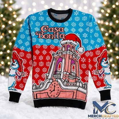 Casa Bonita Snowy Tower Ugly Christmas Sweater 2026 for Christmas Fans