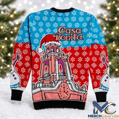 Casa Bonita Snowy Tower Ugly Christmas Sweater 2026 for Christmas Fans