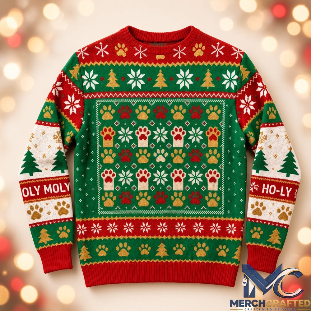 Cat Meme Funny Christmas 2026 Ugly Sweater  Meowry Christmas Holy Moly Knit Sweater