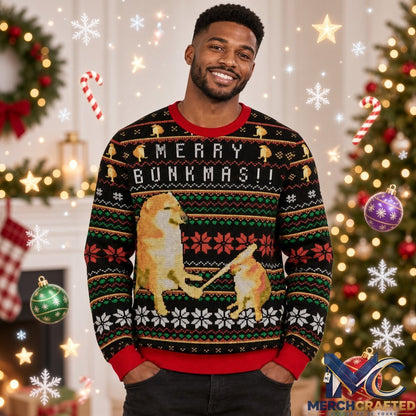 Cheems Doge Meme Merry Bonkmas 2026 Christmas Ugly Sweater Funny Holiday Knit Pullover