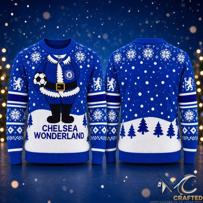 Chelsea FC Wonderland Ugly Christmas Sweater 2026 Knit Jumper Santa Football Lion Crest Holiday Gift