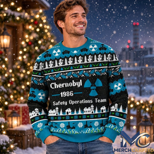 Chernobyl 1986 Safety Operations Team Ugly Christmas Sweatshirt Knit Jumper Radiation Holiday Gift