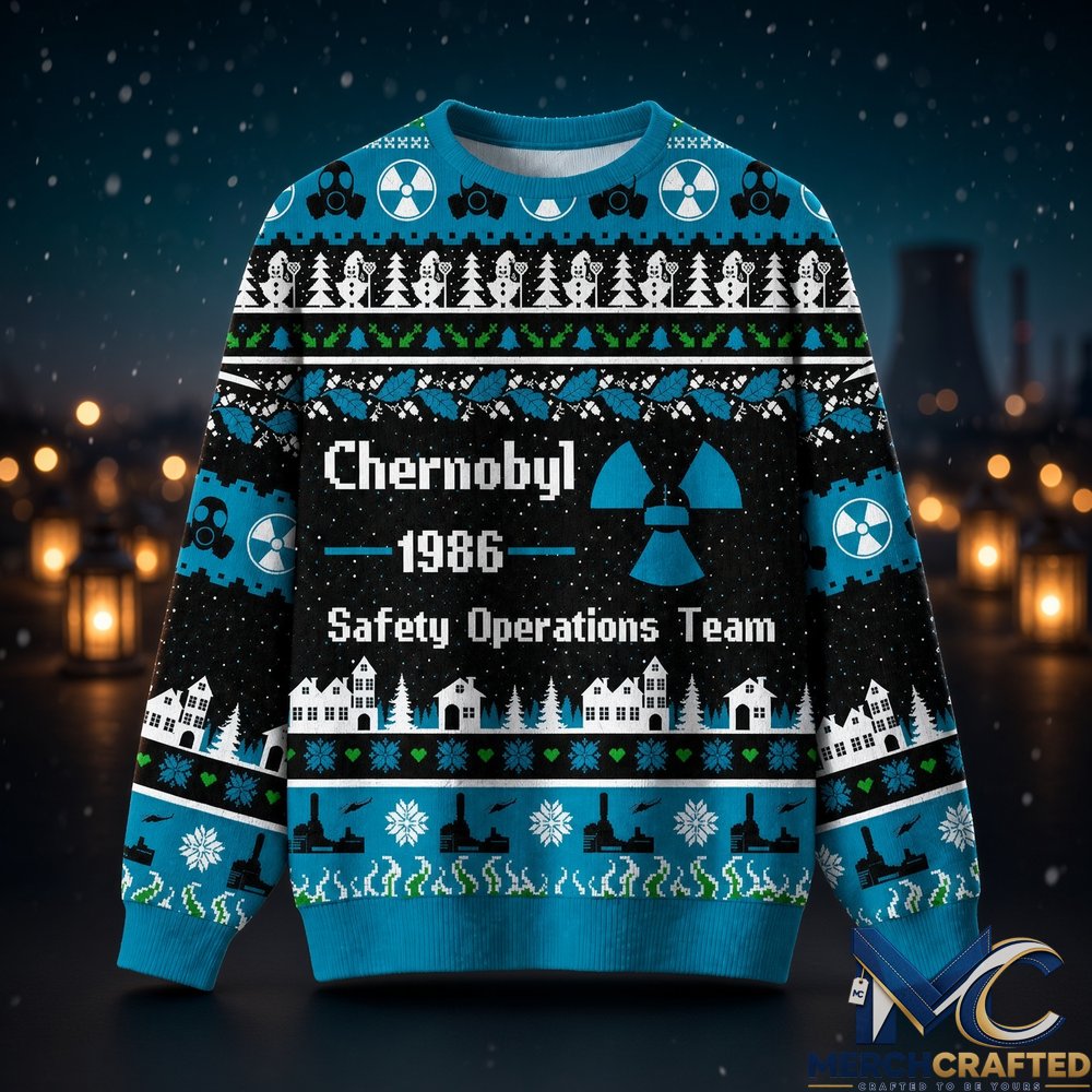 Chernobyl 1986 Safety Operations Team Ugly Christmas Sweatshirt Knit Jumper Radiation Holiday Gift