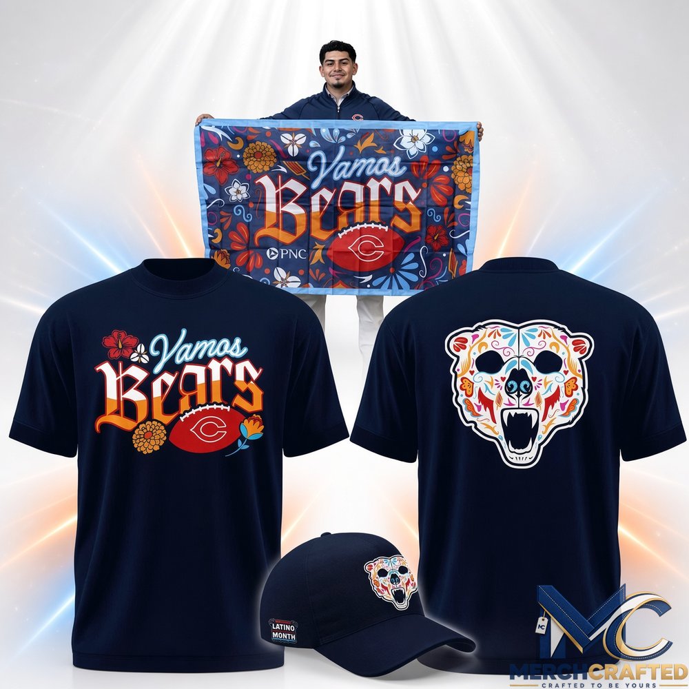 Chicago Bears 2026 Latino Heritage Month Vamos Bears T Shirt Navy Graphic Tee