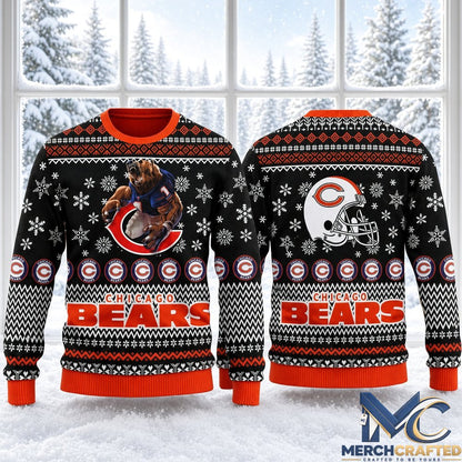 Chicago Bears Winter Wonderland Mascot Helmet Ugly Sweater 2026  Navy Orange Holiday Knit for Football Fans