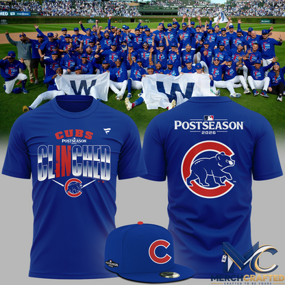 Chicago Cubs Postseason 2026 T-Shirt Clinched Fly the W Baseball Tee