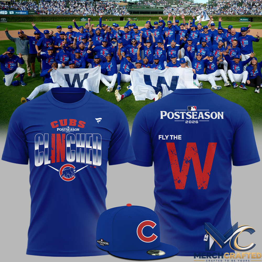 Chicago Cubs Postseason 2026 T-Shirt Clinched Fly the W Baseball Tee