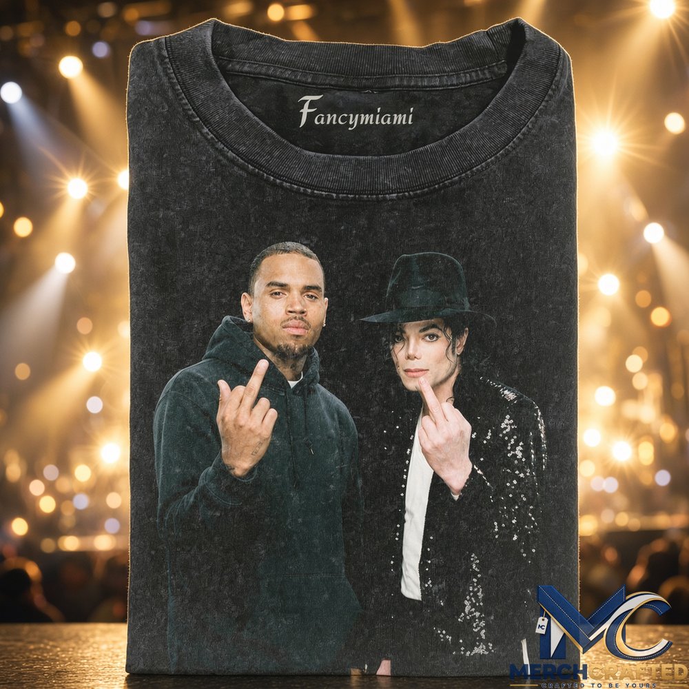 Chris Brown x Michael Jackson Middle Finger Pose T-Shirt  Vintage Music Graphic Tee for Fans