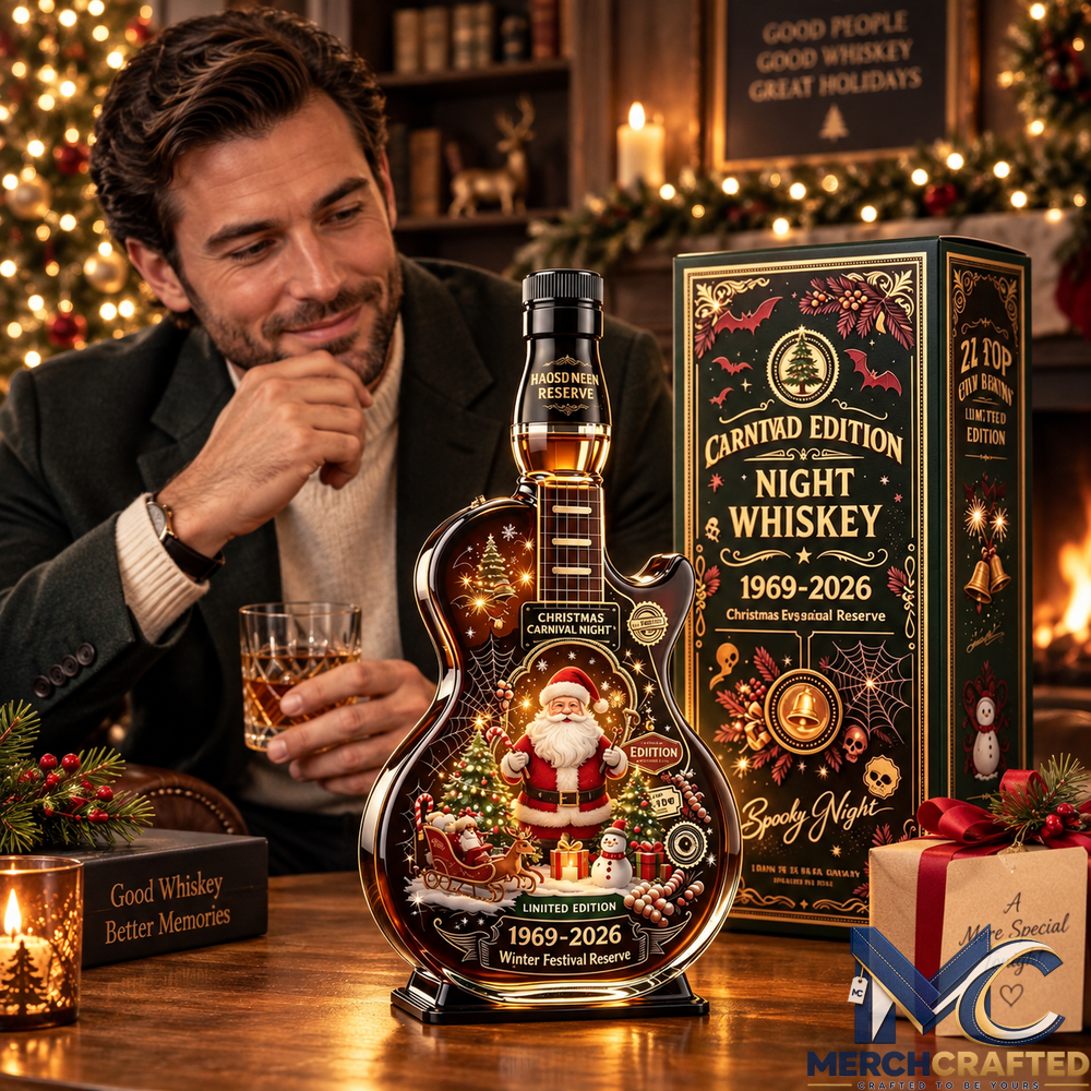 Christmas Holiday Guitar Shaped Whiskey Decanter
