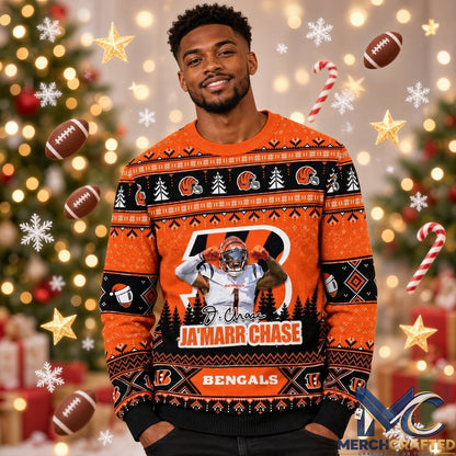 Cincinnati Bengals Dont Mess With Bengals Jamarr Chase 2026 Orange Ugly Christmas Sweater