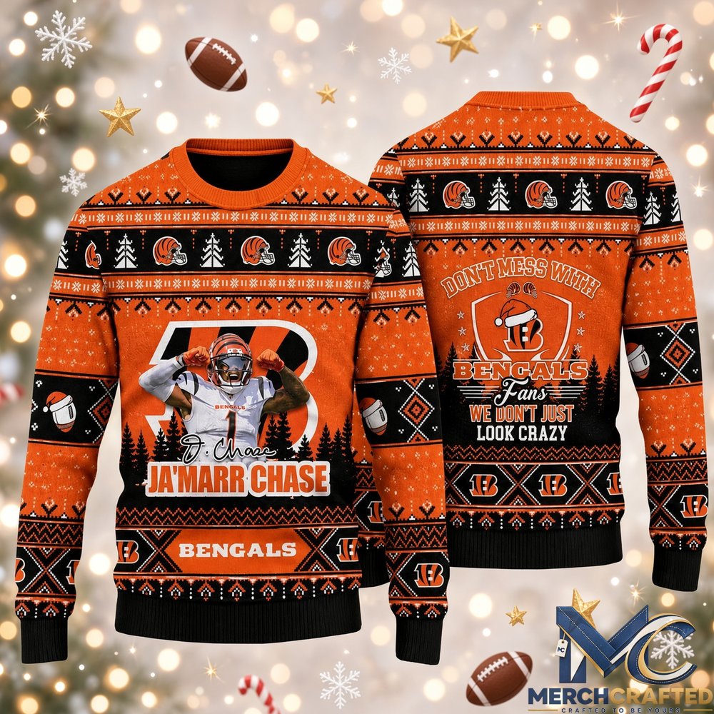 Cincinnati Bengals Dont Mess With Bengals Jamarr Chase 2026 Orange Ugly Christmas Sweater