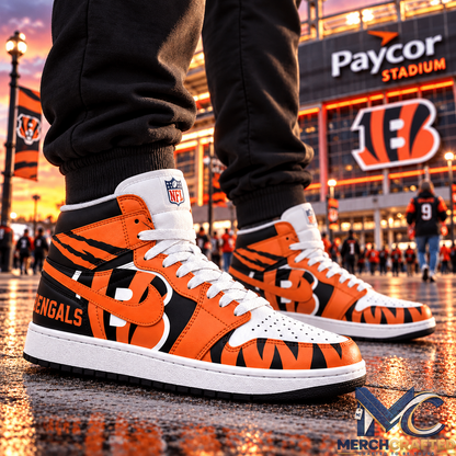 Cincinnati Bengals Football High Top Shoes Orange Black Fan Sneakers