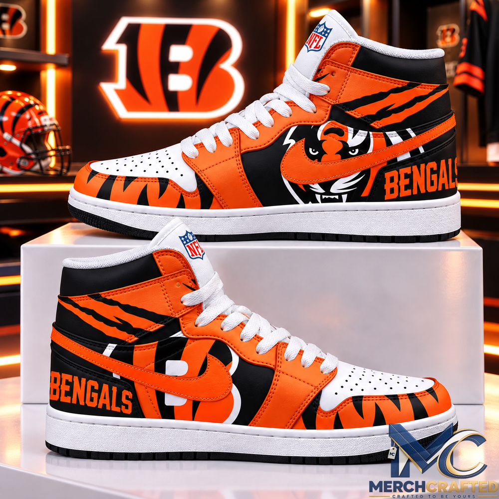 Cincinnati Bengals Football High Top Shoes Orange Black Fan Sneakers