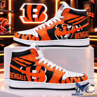 Cincinnati Bengals Football High Top Shoes Orange Black Fan Sneakers