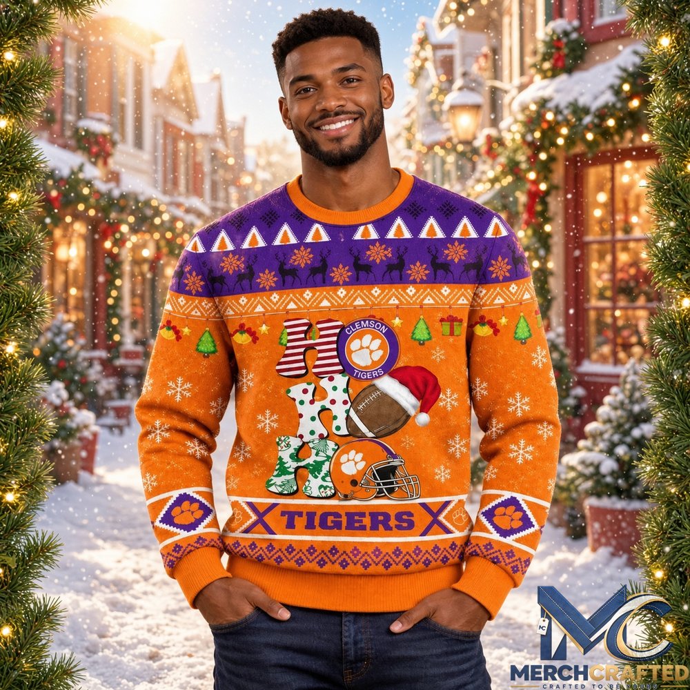 Clemson Tigers Ugly Christmas Sweater Ho Ho Ho 2026 Custom Name Holiday Knit Pullover Unisex