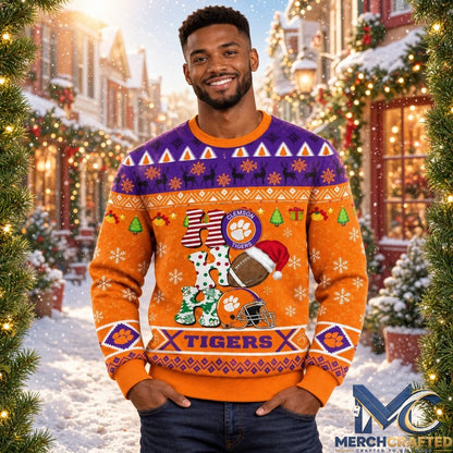 Clemson Tigers Ugly Christmas Sweater Ho Ho Ho 2026 Custom Name Holiday Knit Pullover Unisex