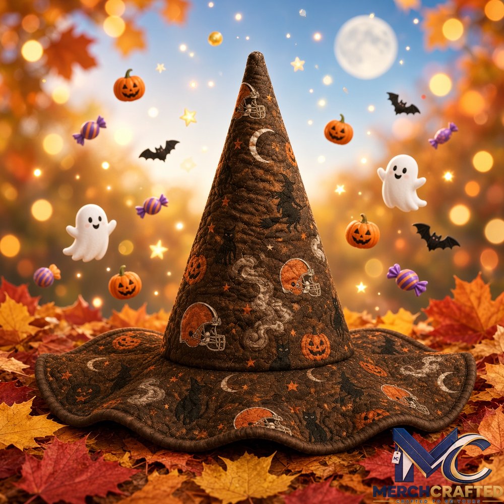 Cleveland Browns Football Halloween 2026 Pumpkin Quilted Witch Hat Brown Costume Hat